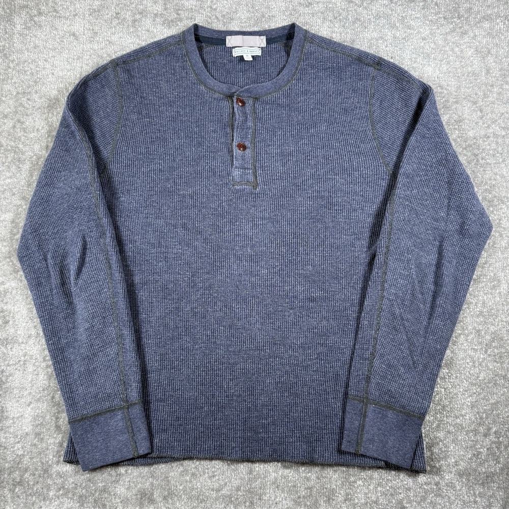Wallace & Barnes Shirt Men's Medium Blue Waffle Knit Henley Long Sleeve